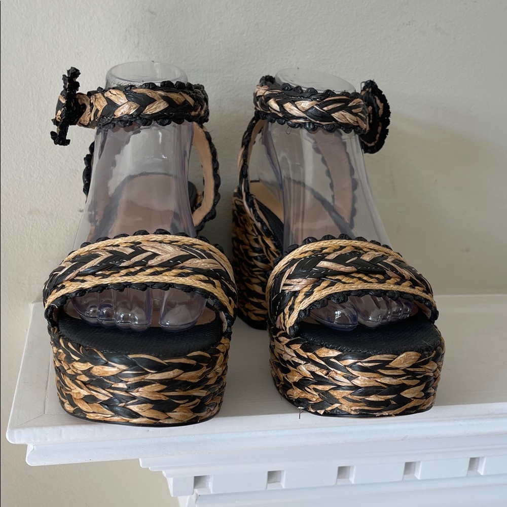 Sam Edelman Iliana Woven Platform Ankle-Strap Sandals Black & Natural Size 9.5 - Picture 6 of 12